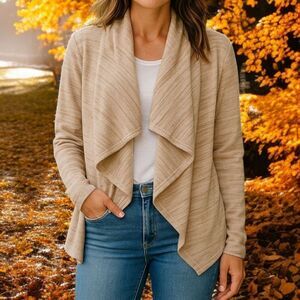 Chunky Open Front Cardigan M Draped Front Sweater Old Money Quiet Luxury RQT‎